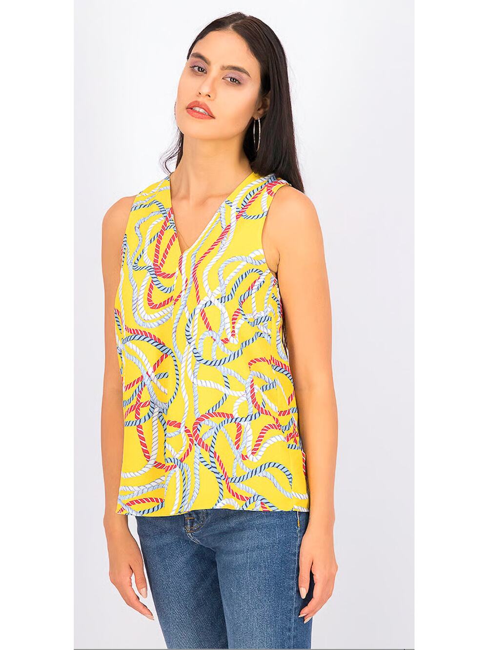 Mango Suit Womens 2 Yellow Multi Nautical Rope Sleeveless Summer Blouse Top NEW